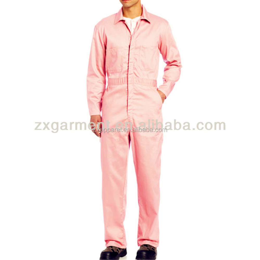 Mechanic Coveralls Men's Long Sleeve Coverall Stain & Wrinkle Resistant Work Suit with Multi Pockets Pink