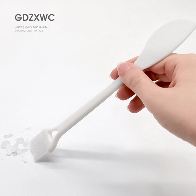 Life hack White Butter Plastic Knife Cleaning Brush Cream Spatula 2-in-1 Ergonomics Long Handle Tail Flat Nylon Brush