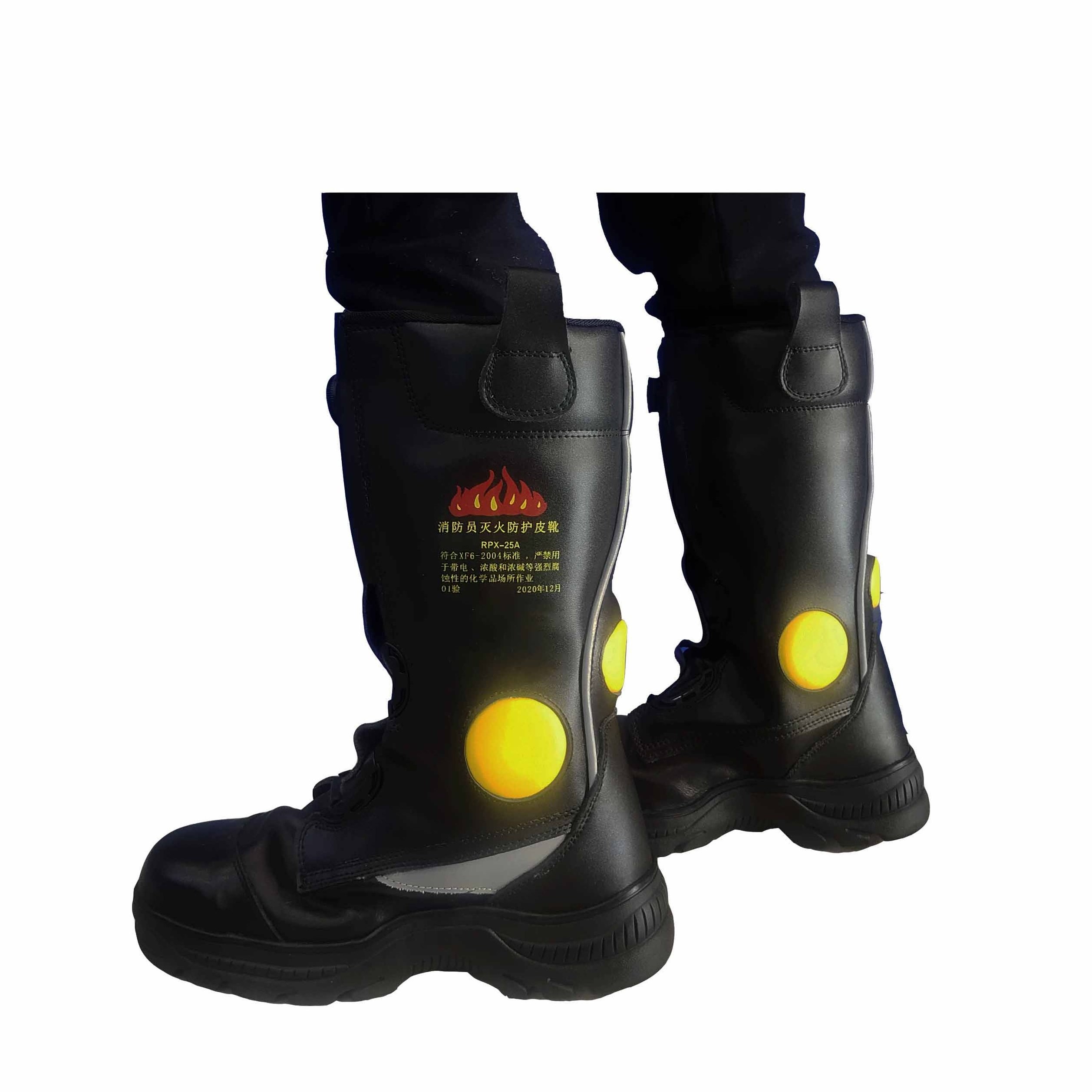 Black Anti Cutting Fire Proof Work Boot Fire Fighting Protective Leather Boots For Firefighter