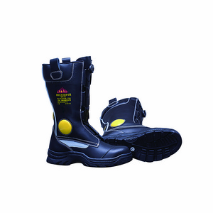 Black Anti Cutting Fire Proof Work Boot Fire Fighting Protective Leather Boots For Firefighter