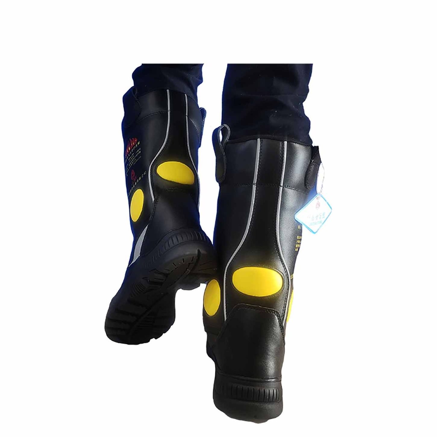 Black Anti Cutting Fire Proof Work Boot Fire Fighting Protective Leather Boots For Firefighter