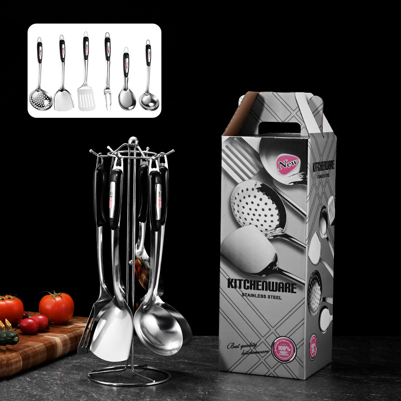 5 Pcs kitchen tools set cooking utensils custom Logo Stainless Steel Soup Skimmer Cooking Spoon Kitchen Utensil Set