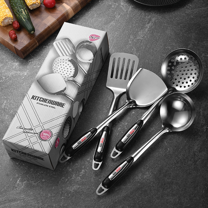 5 Pcs kitchen tools set cooking utensils custom Logo Stainless Steel Soup Skimmer Cooking Spoon Kitchen Utensil Set