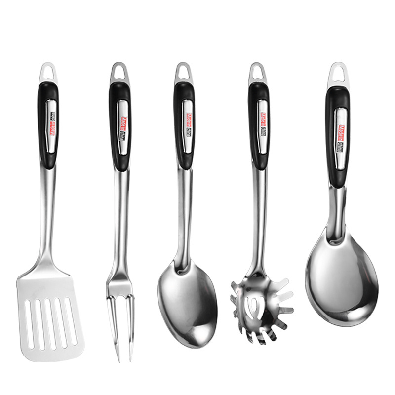 5 Pcs kitchen tools set cooking utensils custom Logo Stainless Steel Soup Skimmer Cooking Spoon Kitchen Utensil Set