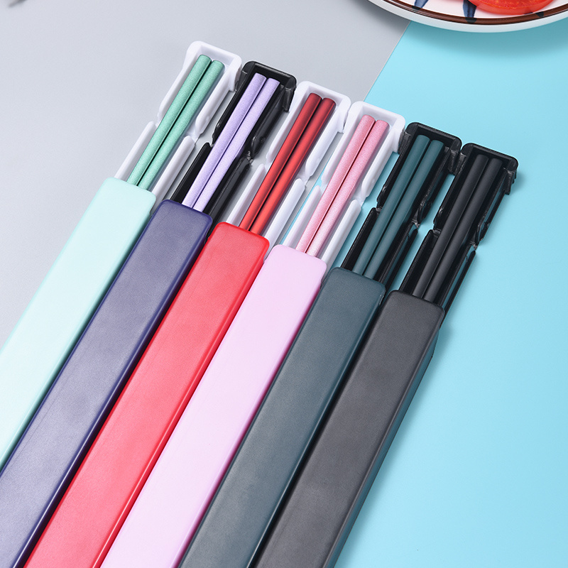 Korean Custom Logo Color Chopsticks Stainless Steel 18/10 Mirror Polished stainless steel chopsticks with box For gift Travel