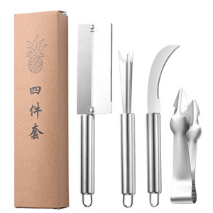 New kitchen products 2023 Stainless Steel 4 pcs set Easy Fruit Stripper Pineapple Peeler Cutter Paring Knife with box