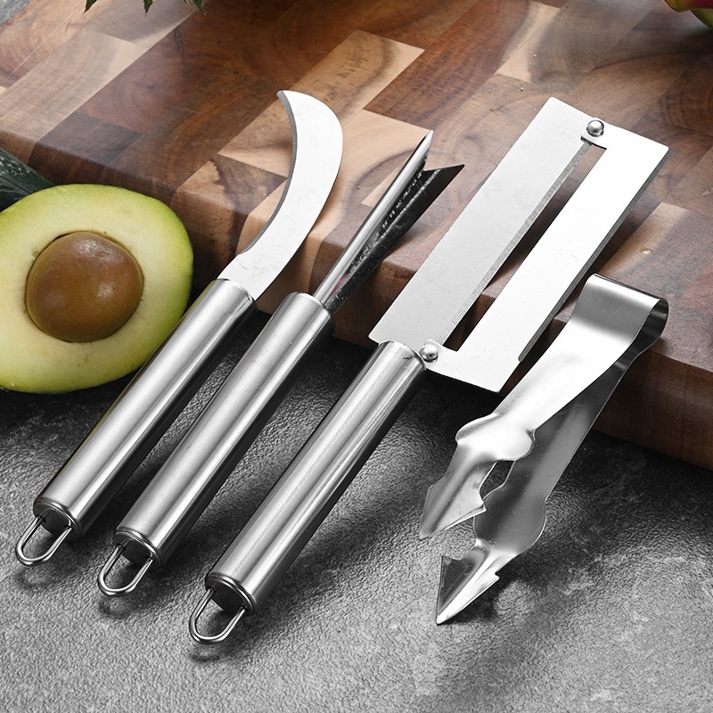 New kitchen products 2023 Stainless Steel 4 pcs set Easy Fruit Stripper Pineapple Peeler Cutter Paring Knife with box