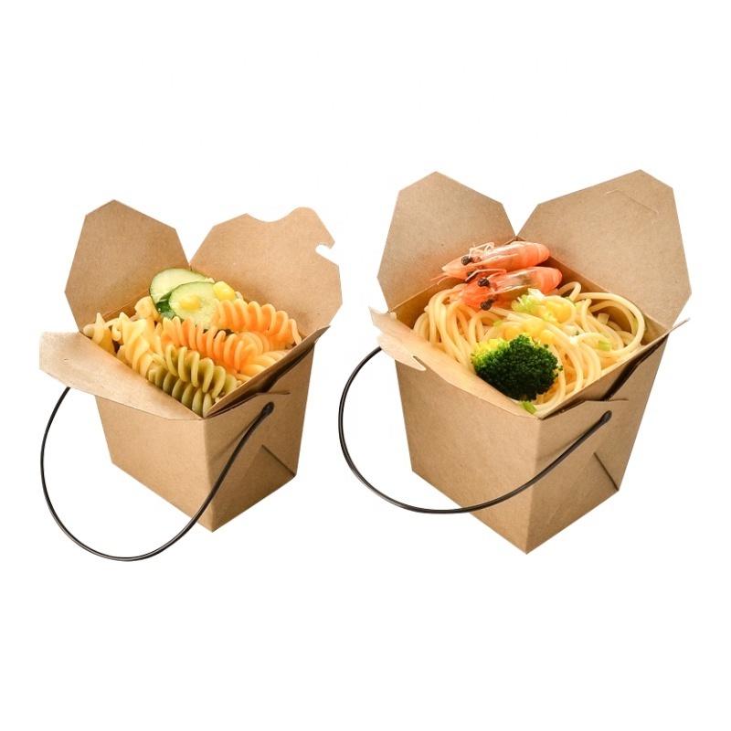 kraft noodles box food grade grease proof top handle fried chicken fried rice good quality carriers made in China cheap food box