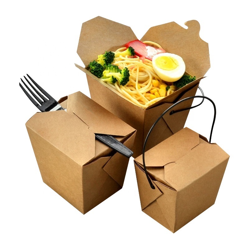 kraft noodles box food grade grease proof top handle fried chicken fried rice good quality carriers made in China cheap food box