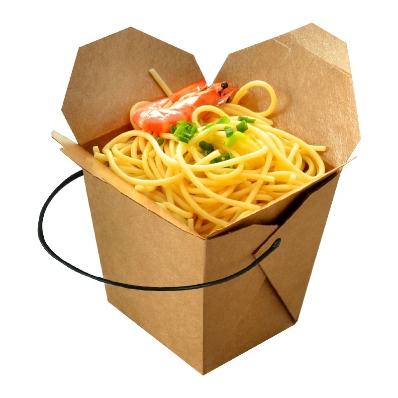 kraft noodles box food grade grease proof top handle fried chicken fried rice good quality carriers made in China cheap food box