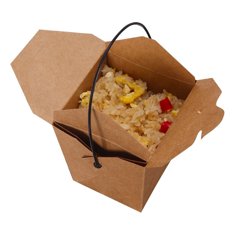 kraft noodles box food grade grease proof top handle fried chicken fried rice good quality carriers made in China cheap food box