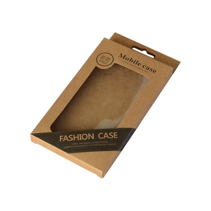 Custom Mobile Phone Case Paper Box Logo Printed Cell Phone Cover Paper Box Kraft Paper Box with Window for Phone Case Packaging