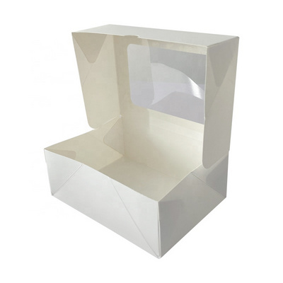 Foldable White Bakery Wedding Cake Paper Flat Box with Window Baking Gift Packaging Boxes for Pastries Cookies Cake Paper Boxes