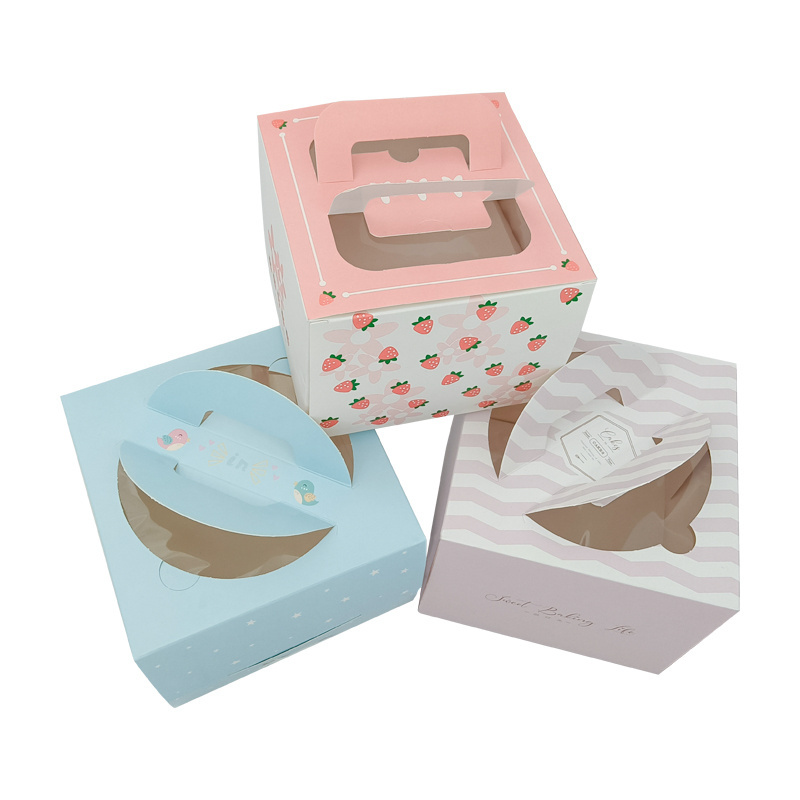 Customization Portable Cupcake Container Bakery Packaging Paper Box Mini Cake Gable Window Boxes with Handle Cake Carry Pack