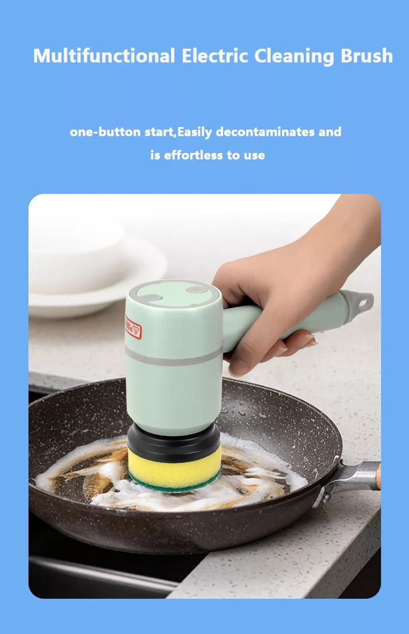 Usb Rechargeable 1200mA Kitchen Dishwashing Electric Spin Automatic Cordless Kitchen Rotating Scrubber