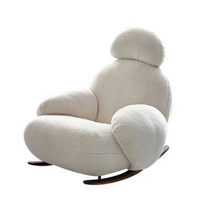 Modern Rocking Leisure Chair White Fabric Sofa Chair Soft Living Room Chair With Footstool Set Lounge Armchair