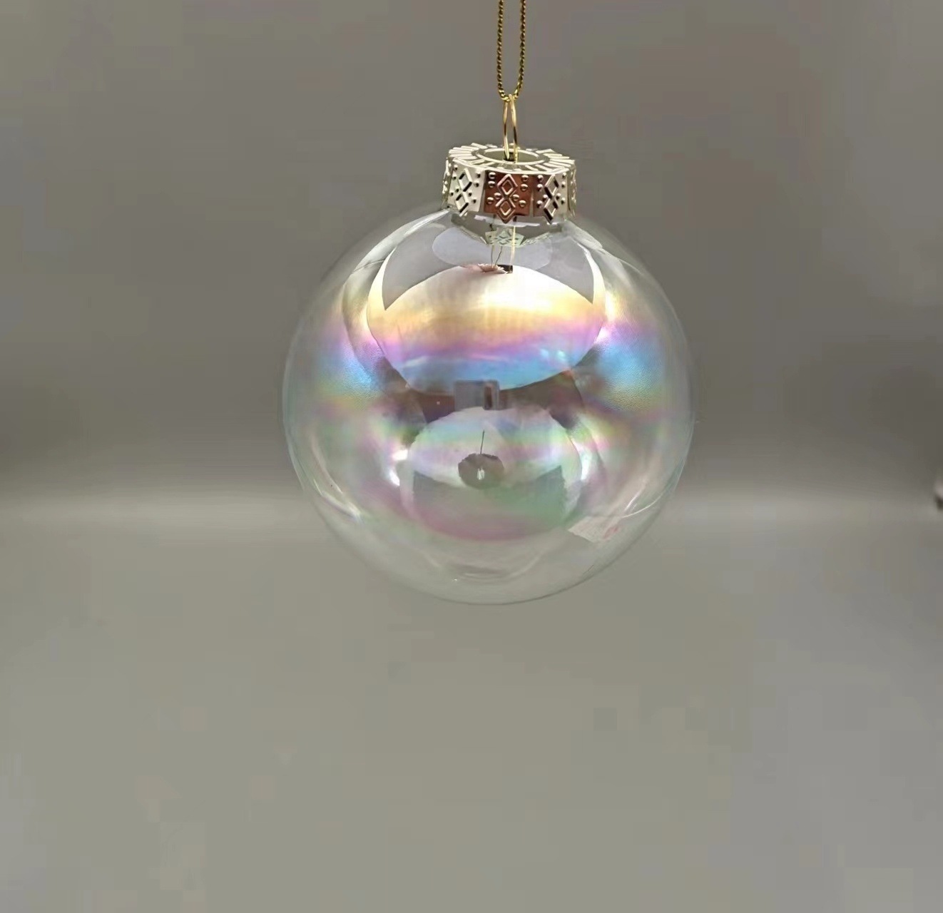 Wholesale Hand Blown Clear Transparent 80mm 10mm Christmas Glass Baubles Hanging Clear Iridescent Glass Ball Ornament