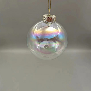 Wholesale Hand Blown Clear Transparent 80mm 10mm Christmas Glass Baubles Hanging Clear Iridescent Glass Ball Ornament