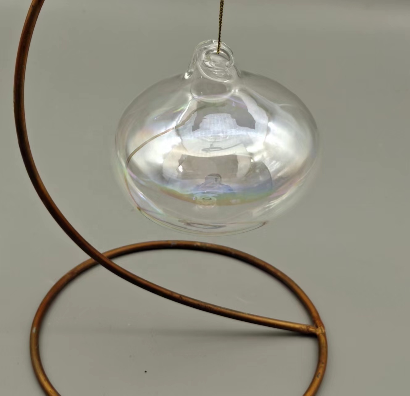 Wholesale Hand Blown Clear Transparent 80mm 10mm Christmas Glass Baubles Hanging Clear Iridescent Glass Ball Ornament