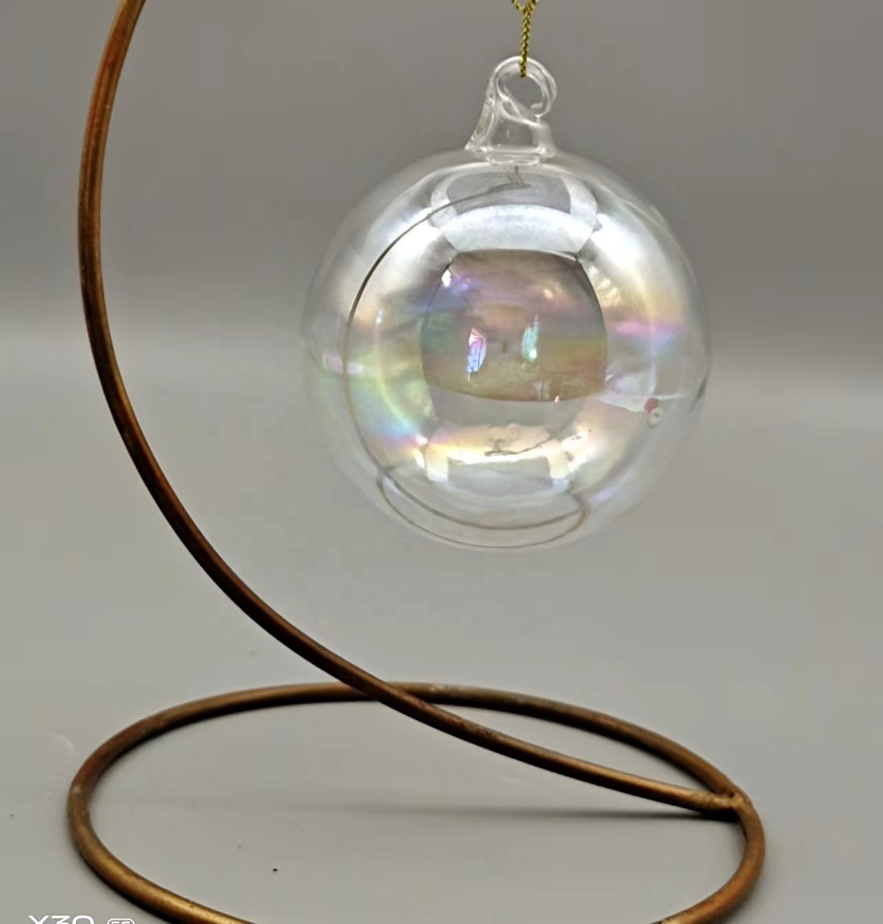 Wholesale Hand Blown Clear Transparent 80mm 10mm Christmas Glass Baubles Hanging Clear Iridescent Glass Ball Ornament