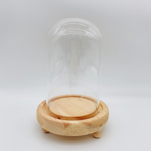 Home Clear Rose Flower Glass Dome Decor Glass Dome With Wooden Base Wholesale Bell Display Cloche Mini Jar Glass Dome