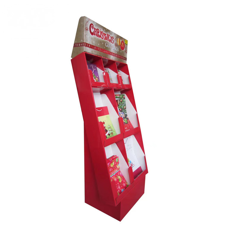 Custom Design Floor Standing Pop Display with Pockets Cardboard Cell Display for Food