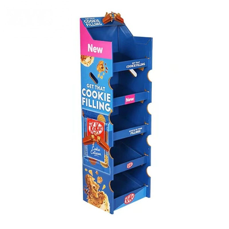 Custom Print Floor Standing Snack Cardboard Shelf Display POP Paper Display Rack for Food