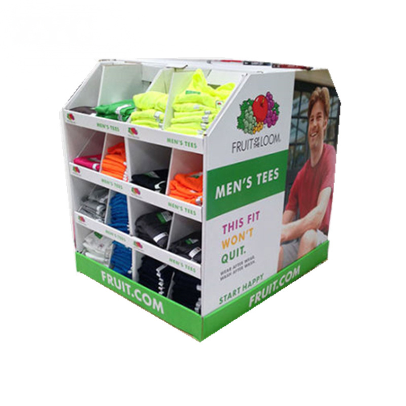 Customized Foldable Promotional Cardboard POP Display Stand Floor Shelf Display for T-shirt