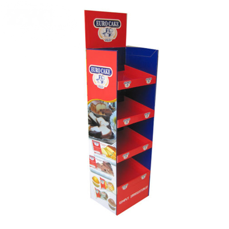 Retail Store POP Promotional Floor Standing Cardboard Shelves Display Stand for Snacks