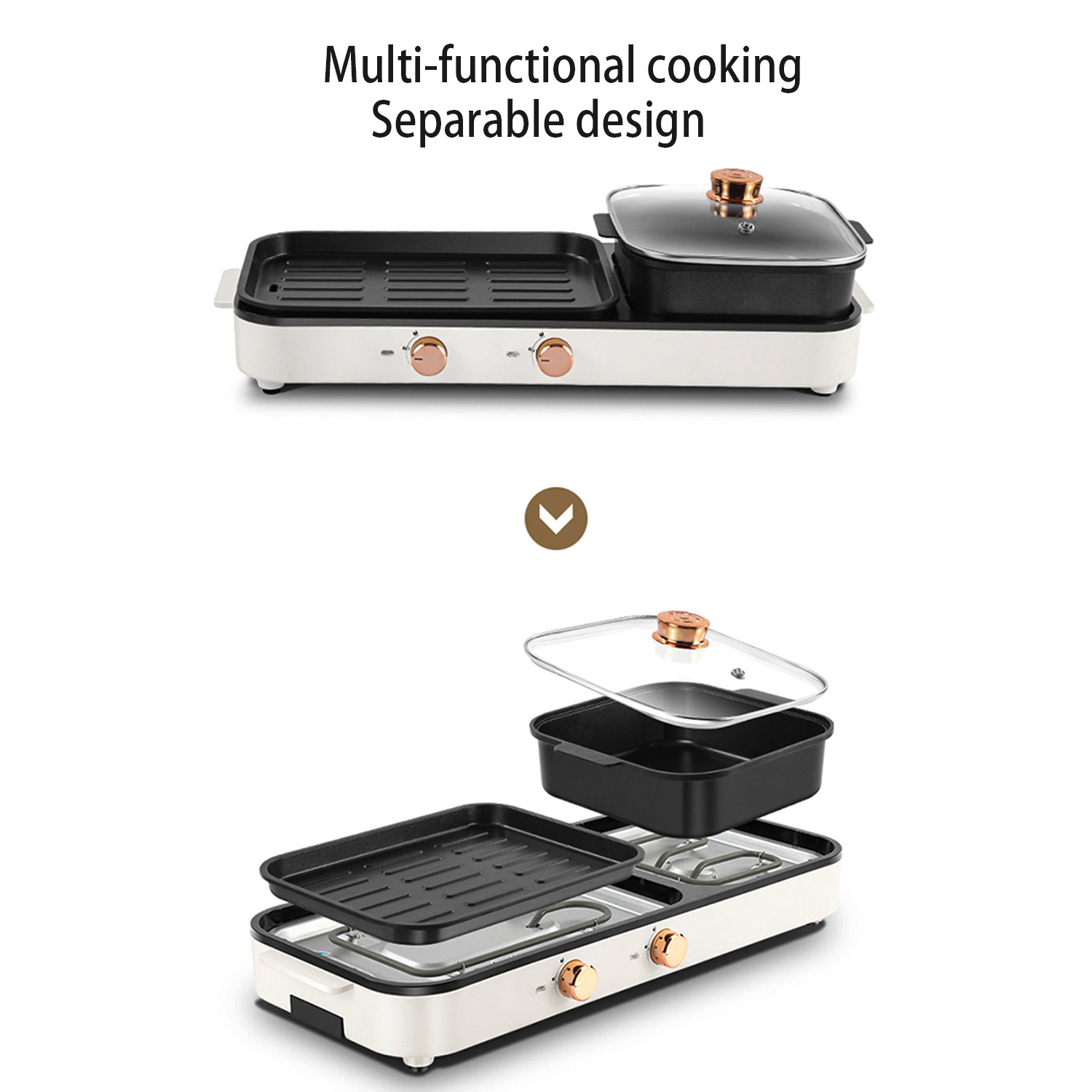 Multi-function Hotpot And Grill Electric PFOA Free Indoor Electric Smokeless Grill And Hot Pot 2 in 1 for Household Meals