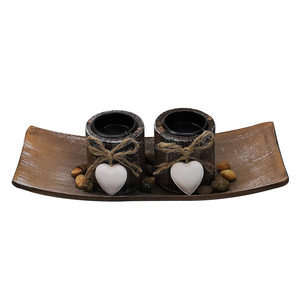 Vintage Rustic Decorative Candle Tea Lights Wooden Candle Holder with Heart-shape Design