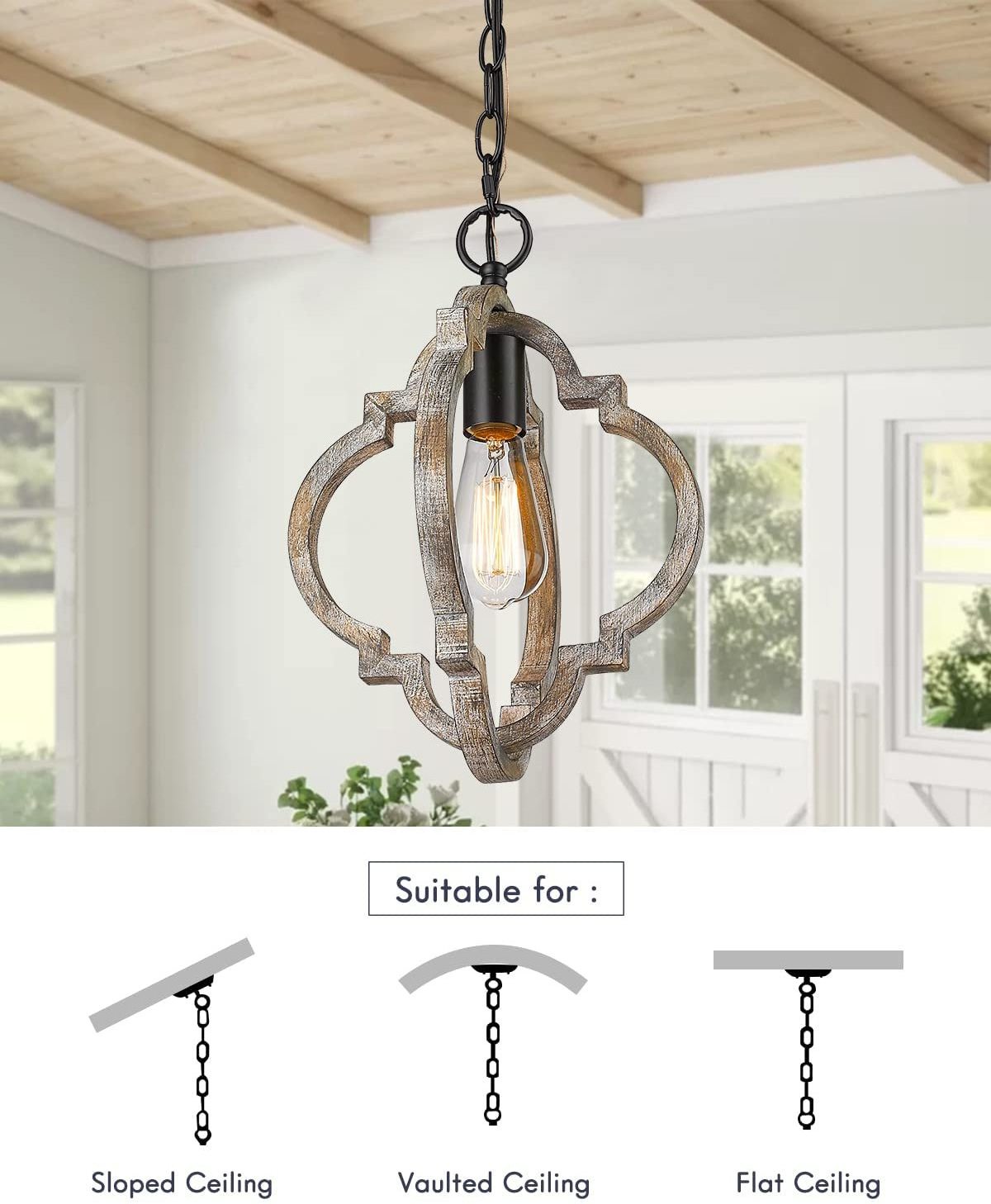 Wholesale Wooden Pendant Light Fixtures Antique Distressed Black Solid Wood Pendant Lighting for Kitchen Island