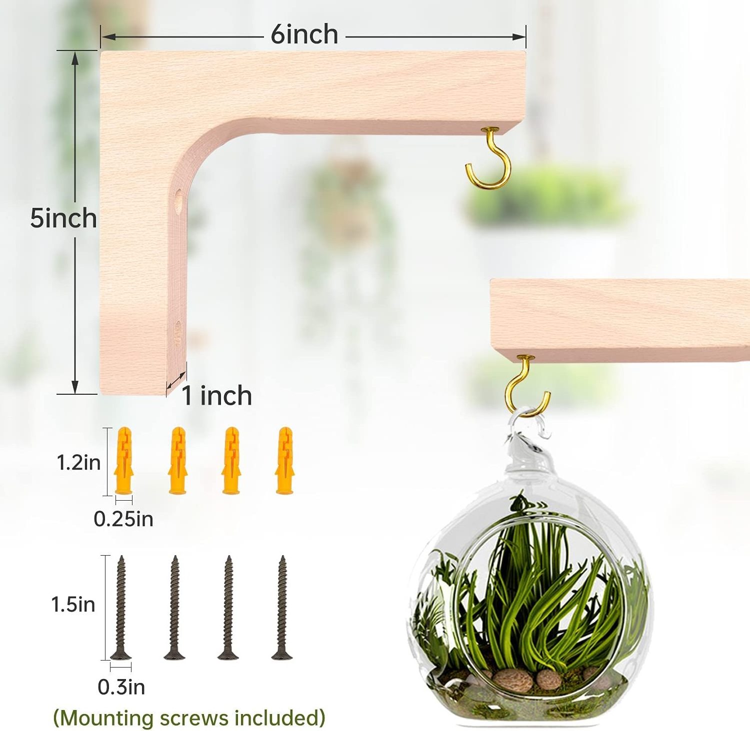 2 Pack Hanging Plant Hook Plant Hangers Indoor Wooden Hanging Basket Hooks