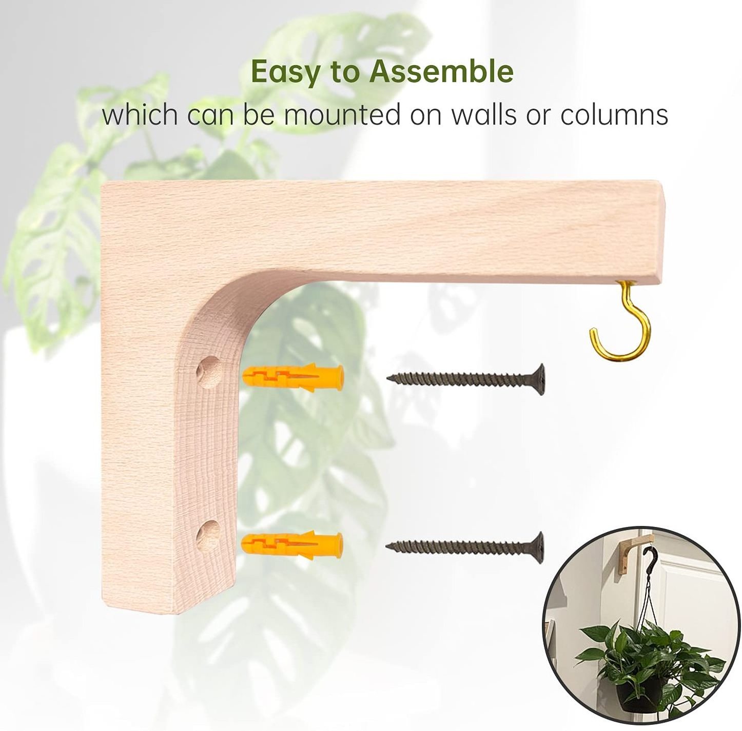 2 Pack Hanging Plant Hook Plant Hangers Indoor Wooden Hanging Basket Hooks