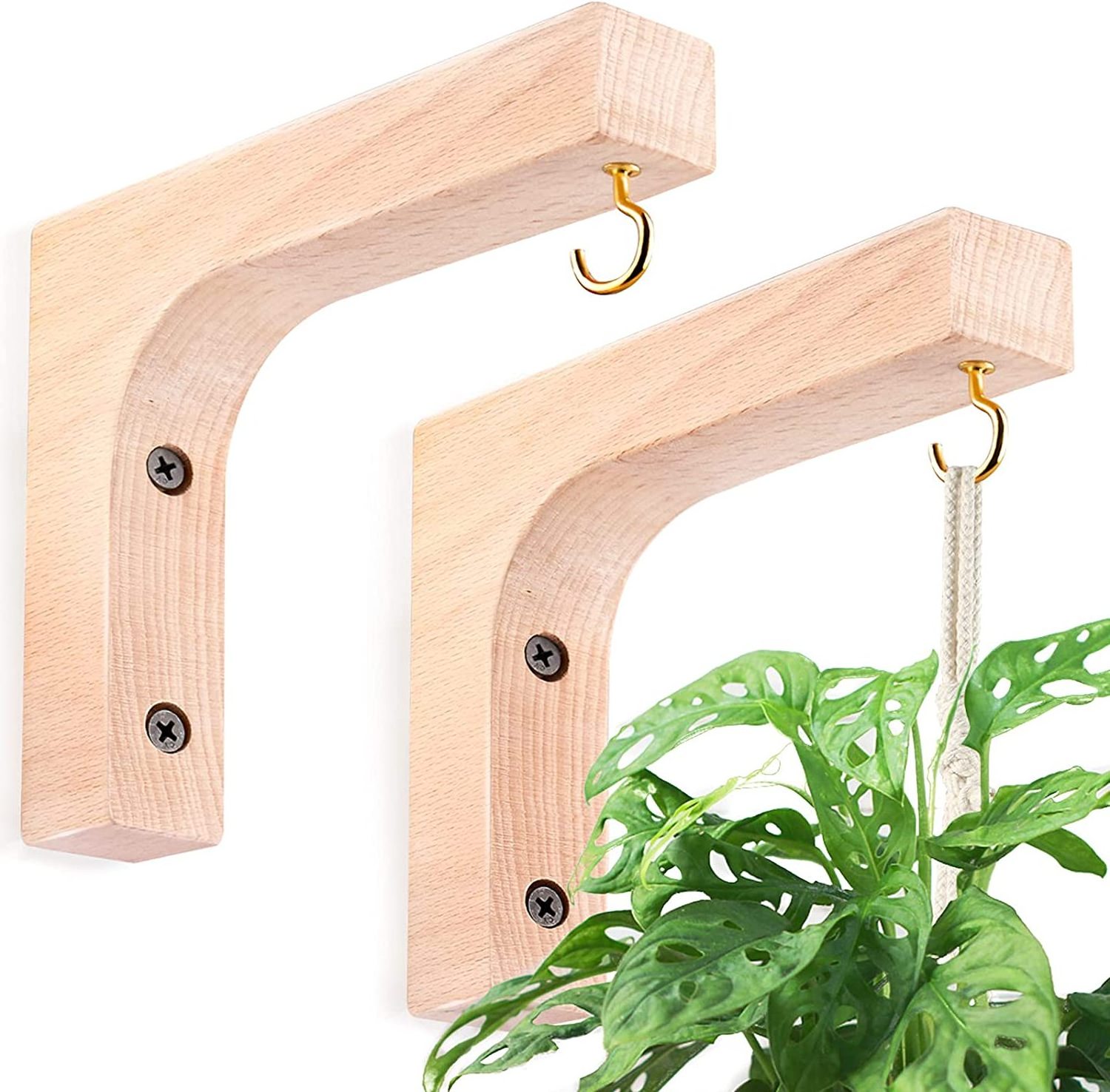 2 Pack Hanging Plant Hook Plant Hangers Indoor Wooden Hanging Basket Hooks