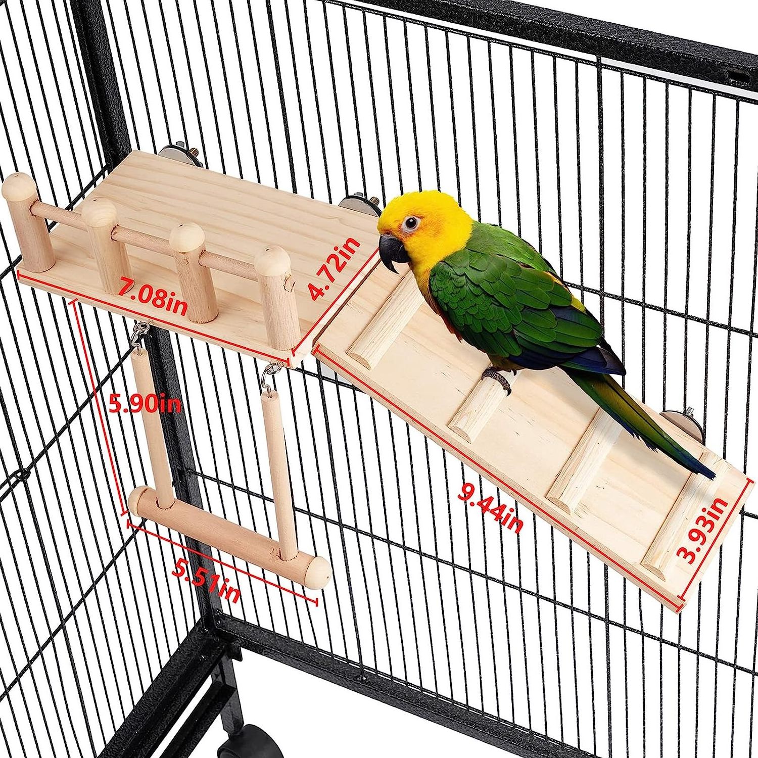 Bird Perches Platform Swing with Climbing Ladder  Parakeet Cage Accessories Wooden Playing Gyms Exercise Stands for Green Cheeks