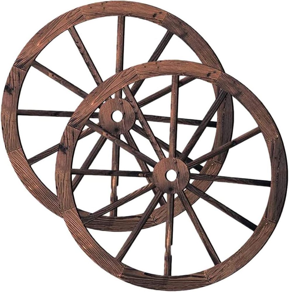 2 Pcs Wooden Wagon Wheel Wall Decor Old Western Wood Wagon Wheel Wall Art Farmhouse Wood Hanging Wheels