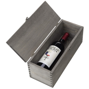 Luxury packaging Box Vintage Gray Wood Wine Bottle Holder Decorative Wooden Gift Box with Antique Brass Handle and Latch