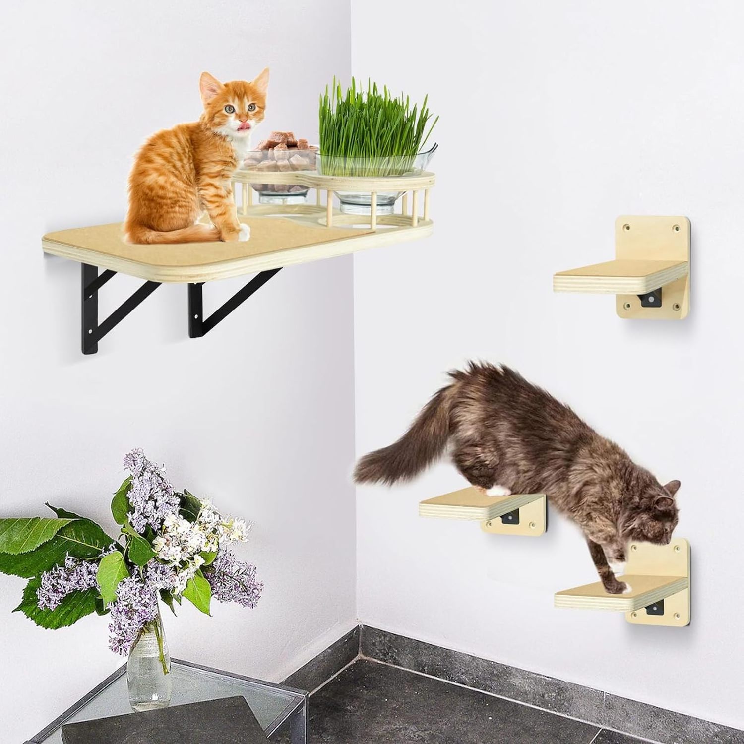 Wholesale Cat Wall Shelves with 3 Steps Cat Scratching Post Cat Hammock and Perches