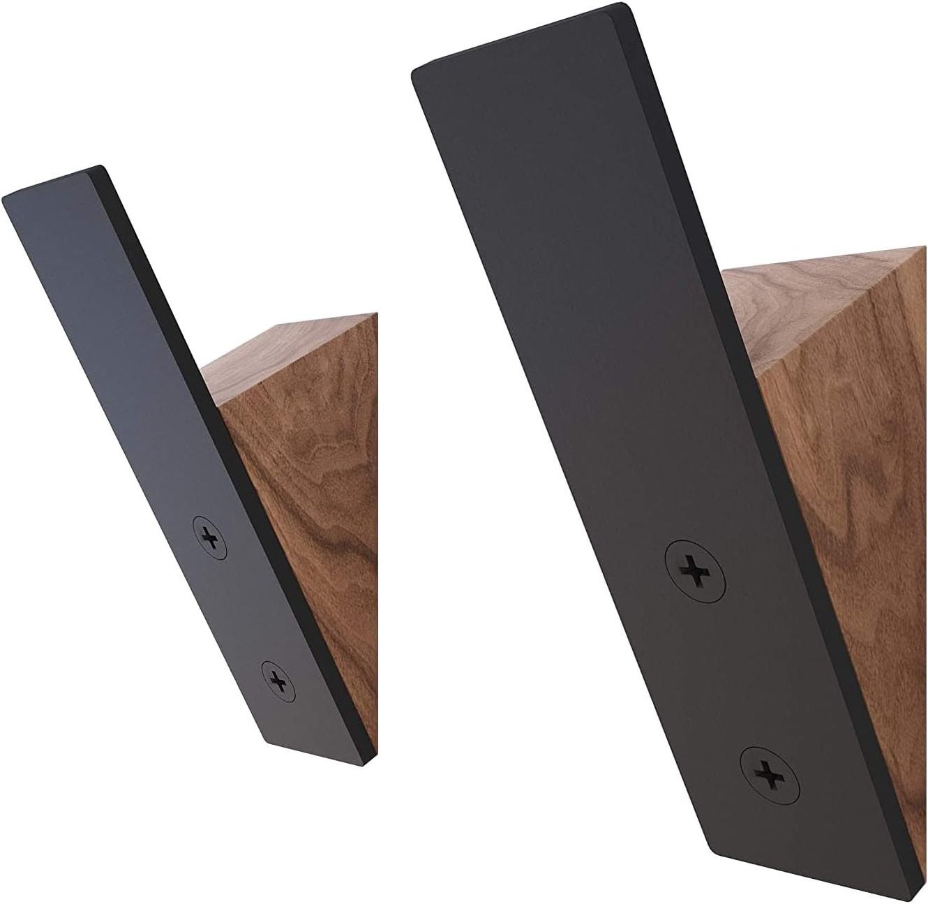 Wall Coat Hook Rack Walnut Wood Black Metal Hooks for Hanging Coats