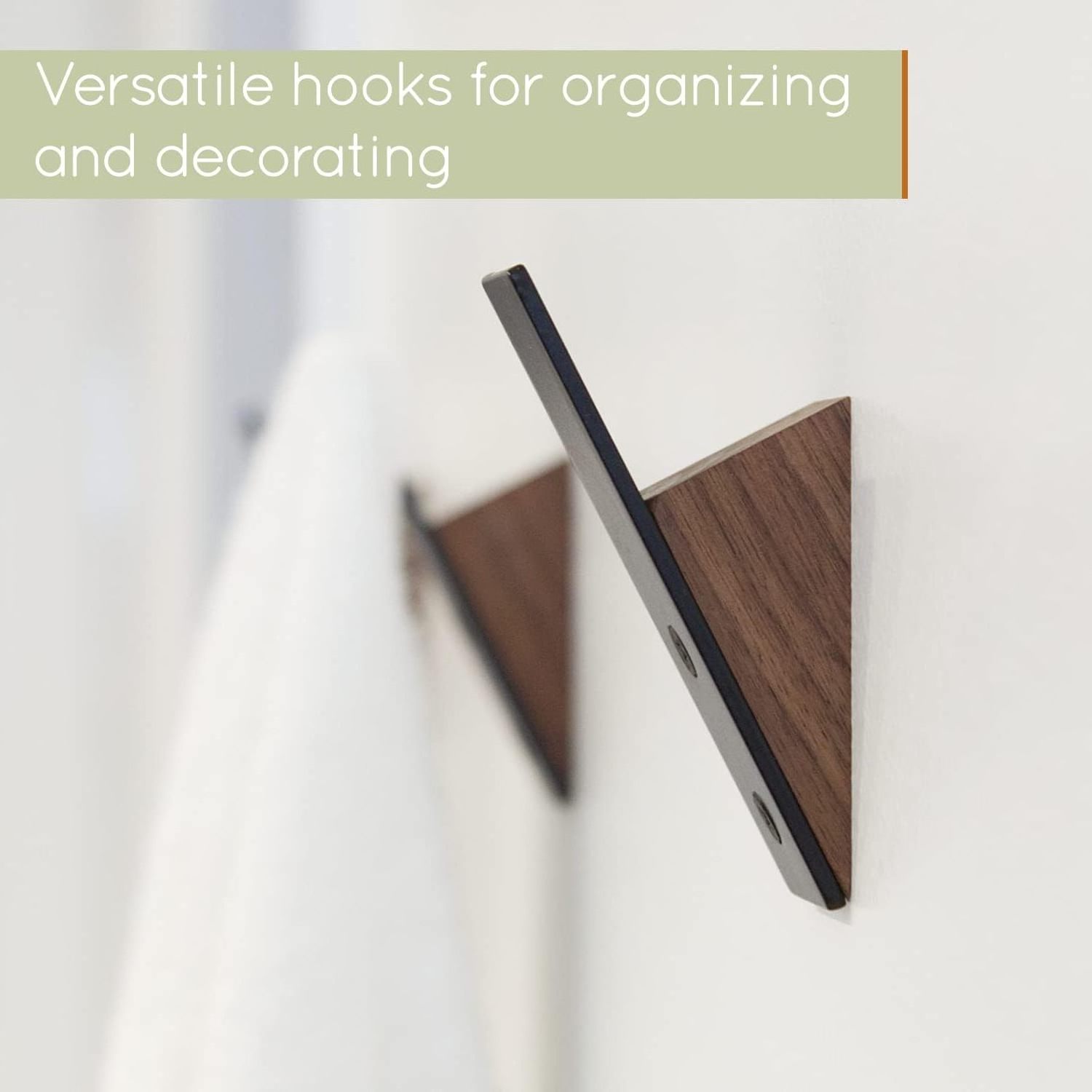 Wall Coat Hook Rack Walnut Wood Black Metal Hooks for Hanging Coats