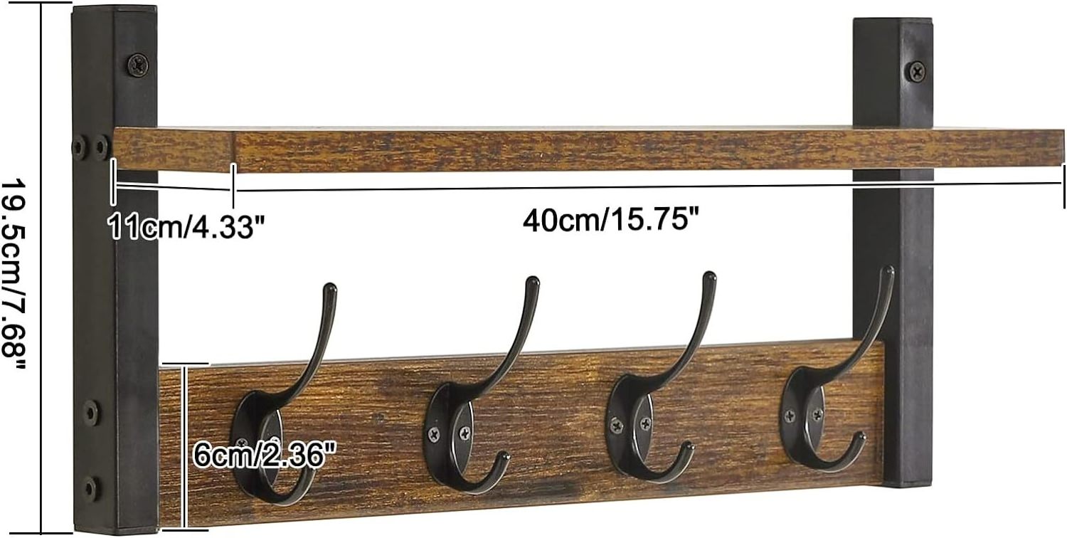 Coat Hooks Set of 2 Coat Rack Shelf Wall Mounted Entryway Coat Hanger with 8 Hooks