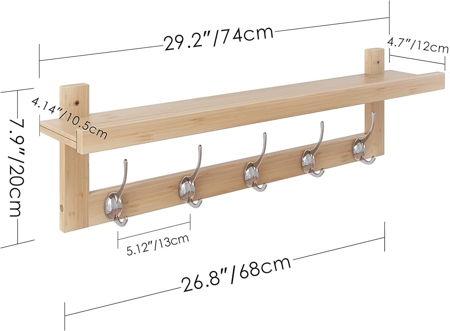 Wall Mounted Coat Hooks with Shelf Entryway Coat Rack for Wall with 5 Double Metal Hooks