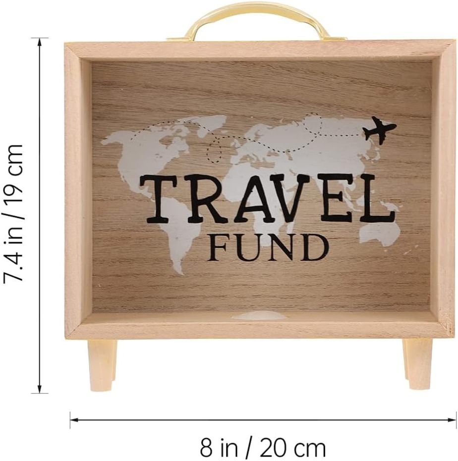 Money Saving Jar Travel Fund Piggy Bank Wooden Suitcase Bank Counting Money Jar Funny Money Bank