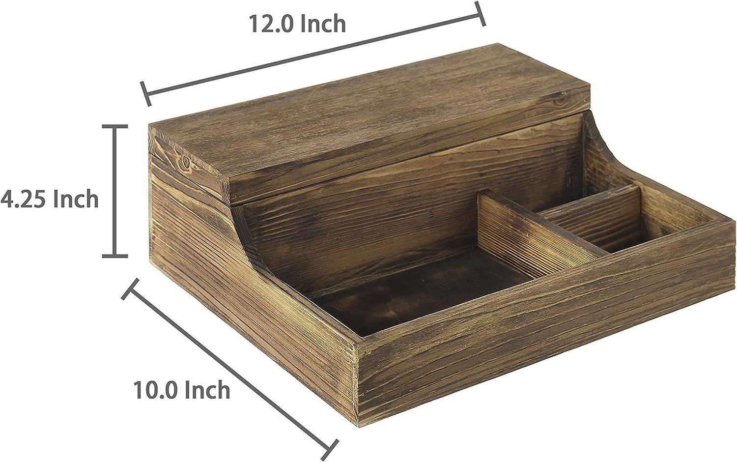 Rustic Burnt Wood Watch Display Case and Valet Storage Jewelry Box Organizer tray for Men and Women