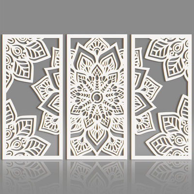 Lotus Flower Wall Art Decor Large White Mandala Wood Wall Decor Lotus Art Hollow Wall Decor 3 Panels