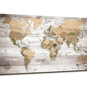 World Map Wall Art for Office Vintage Wood Grain World Map Poster Canvas Prints With Your Photos Nautical Decor for Living Room