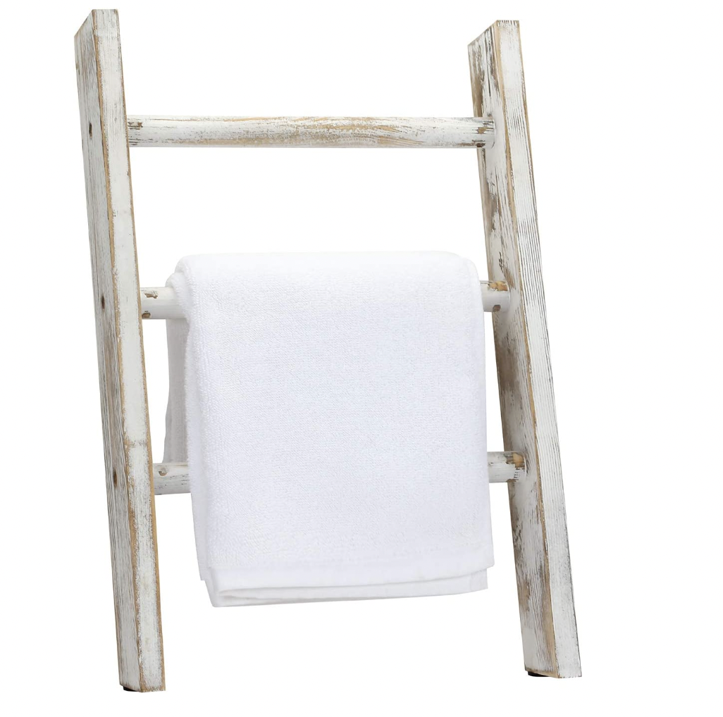 Rustic Whitewashed Wood Countertop Kitchen Towel Ladder Farmhouse Bathroom Hand Towel Holder Rack