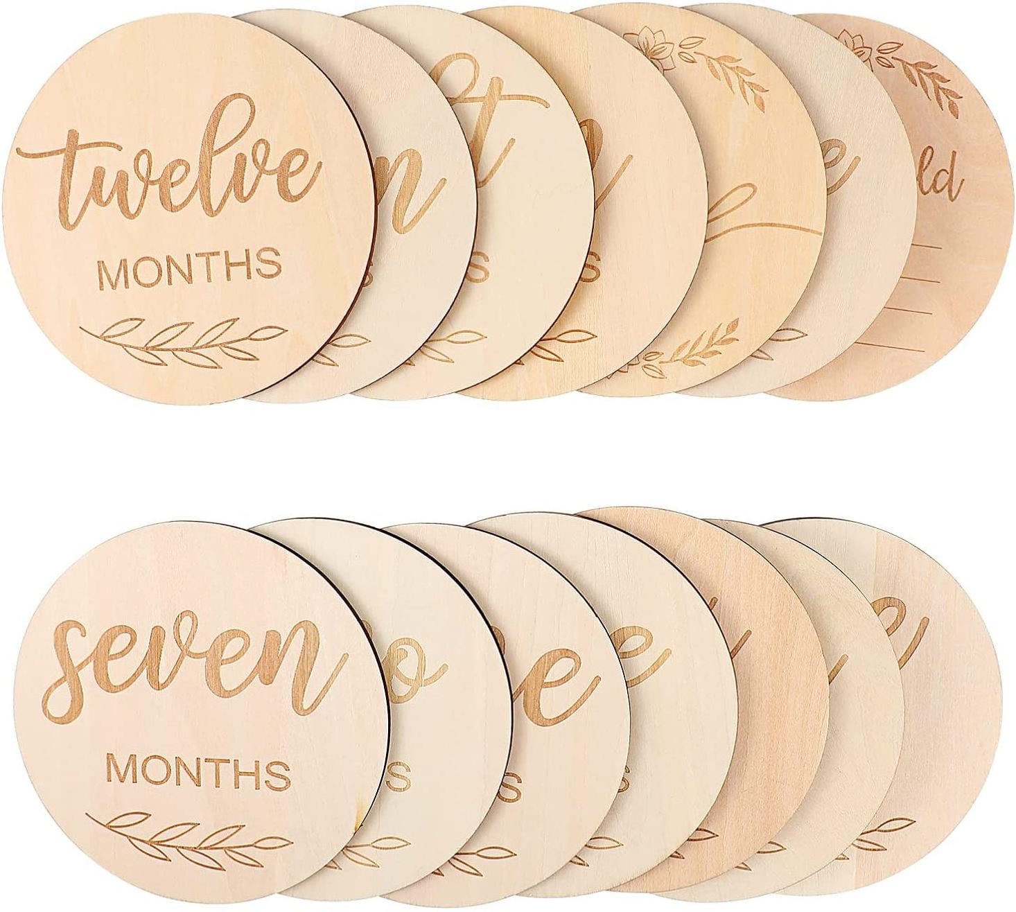 Newborn Photography Props Baby Monthly Milestone Cards Wooden Discs Double Sided Milestone Cards