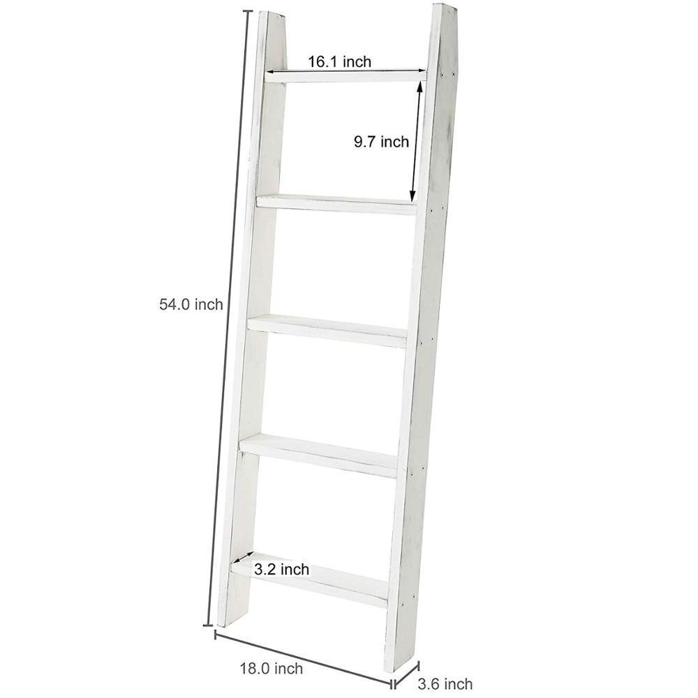 4.5-foot Tall Torched Wooden Ladder Shelf Wood Blanket Ladder Rack Vintage White